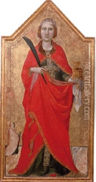 Saint Lucy With A Female Patron Oil Painting - Jacopo (del Casentino) Landini
