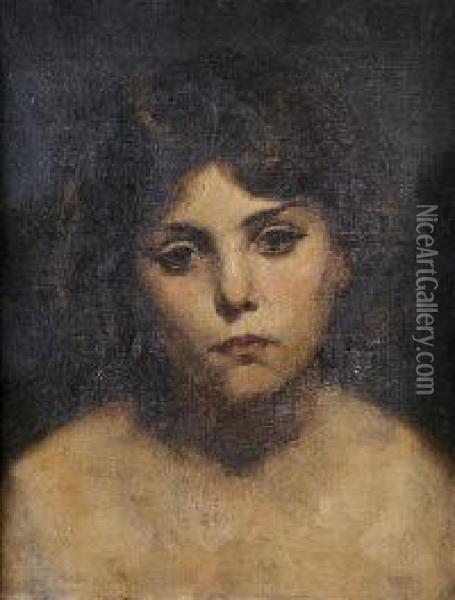 Portrait Of A Little Girl Oil Painting - Bonnat Leon