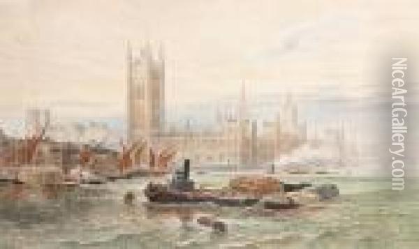 The Palace Of Westminister Oil Painting - George Vicat Cole