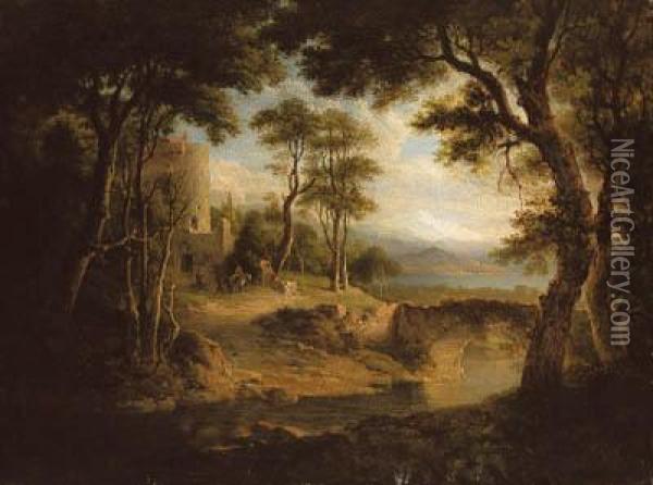 A Lake Landscape, Traditionally Identified As Lake Geneva Oil Painting - Alexander Nasmyth