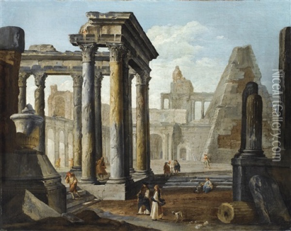 Caprice Avec Ruines Romaines Oil Painting - Giovanni Paolo Panini