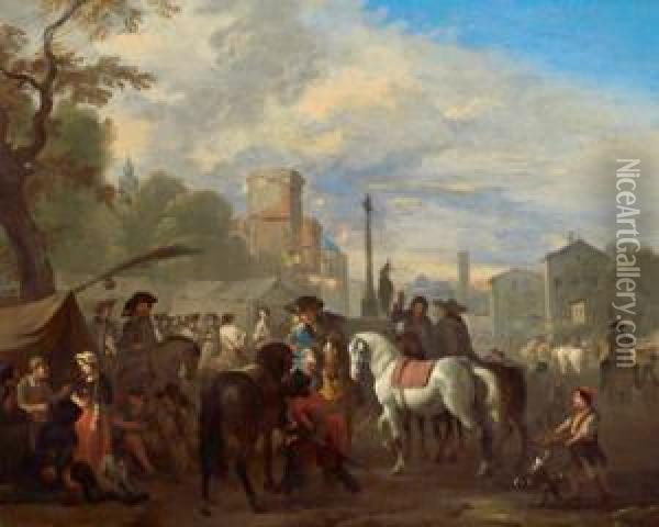Mercato Romano Oil Painting - Jan van Huchtenburg