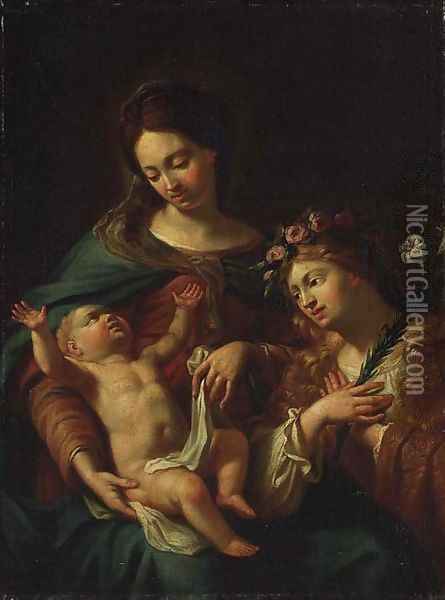 The Madonna and Child with an adoring angel Oil Painting - Italian School