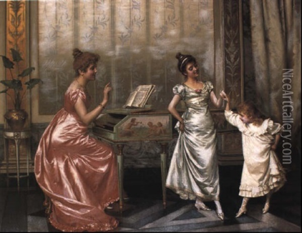 The Dancing Lesson Oil Painting - Vittorio Reggianini