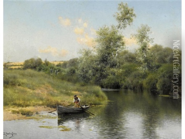 A Summer Day On The River Oil Painting - Emilio Sanchez-Perrier