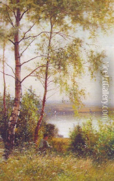 A Quiet Thames Backwater Oil Painting - Ernest Parton