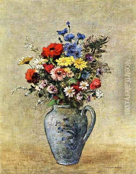 Flowers In A Vase With One Handle Oil Painting - Odilon Redon