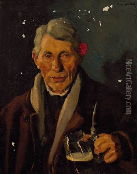 Portrait Eines Mannes Mit Bierkrug Oil Painting - Hermann Groeber