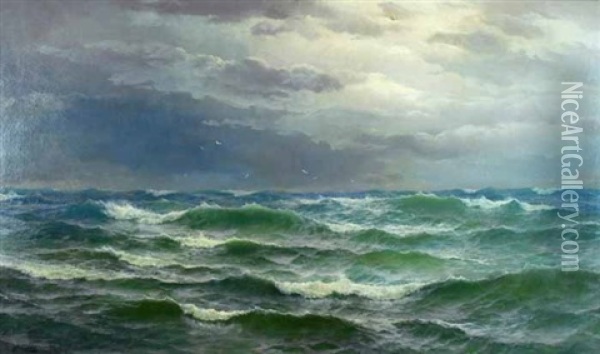 Off The Cornish Coast Oil Painting - David James