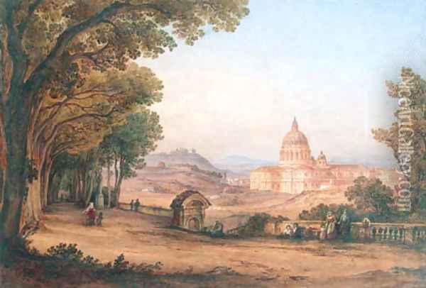 A capriccio of the Roman campagna with St Peters Oil Painting - Rudolph Muller