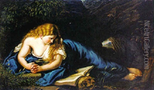 Busende Magdalena Mit Memento Mori In Einer Hohle Oil Painting - Pompeo Girolamo Batoni