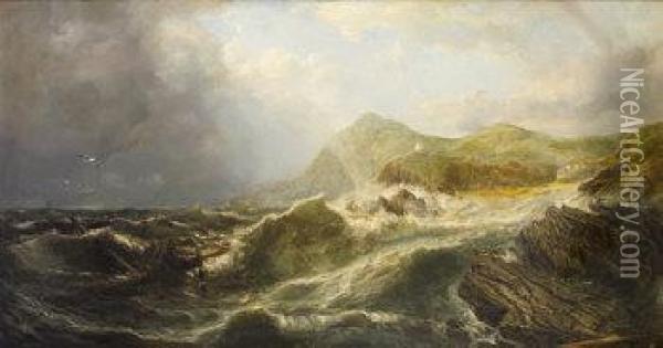 Wreckage Off The Shore Oil Painting - Edwin Hayes