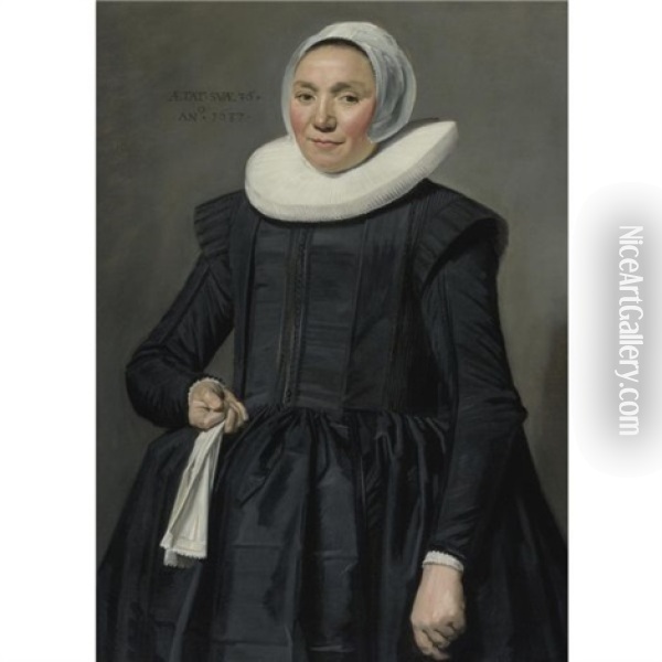 Portrait Of A Woman Holding A Handkerchief Oil Painting - Frans Hals