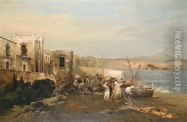 Scene At The Gulf Of Naples Oil Painting - Robert Alott
