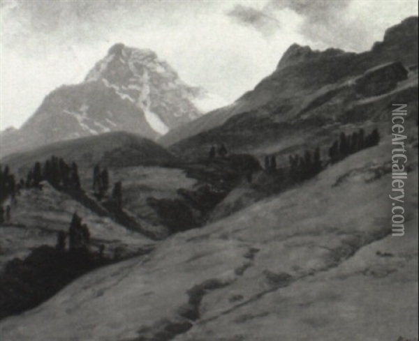 Mountain Landscape (arapahoe Peak, Colorado?) Oil Painting - Albert Bierstadt