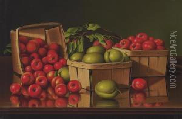 Still Life With Basket Of Plums Oil Painting - Levi Wells Prentice