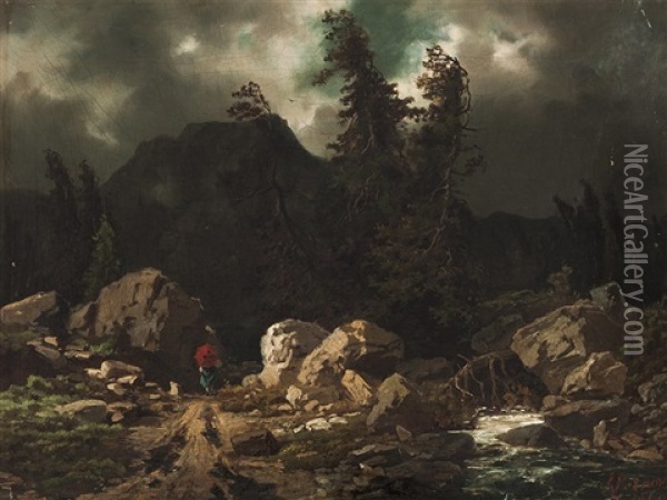 Mountain Landscape Oil Painting - Ladislaus Eugen Petrovits