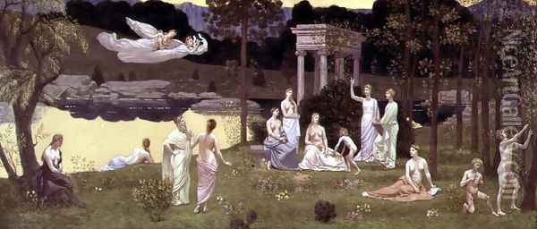 The Sacred Wood Cherished by the Arts and the Muses (reduced version) 1884-89 Oil Painting - Pierre Cecile Puvis de Chevannes
