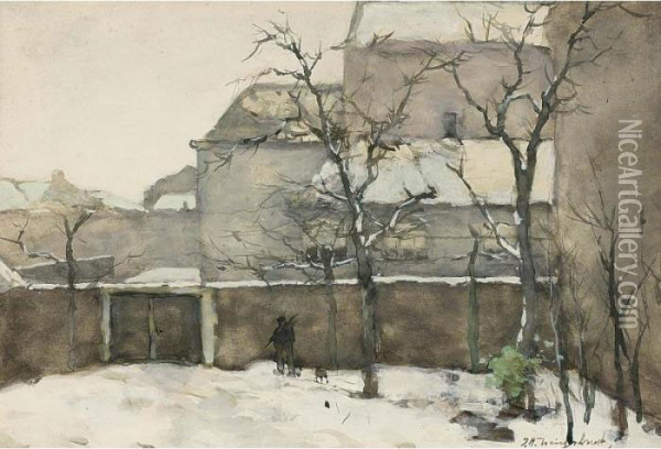 Garden In The Snow Oil Painting - Jan Hendrik Weissenbruch