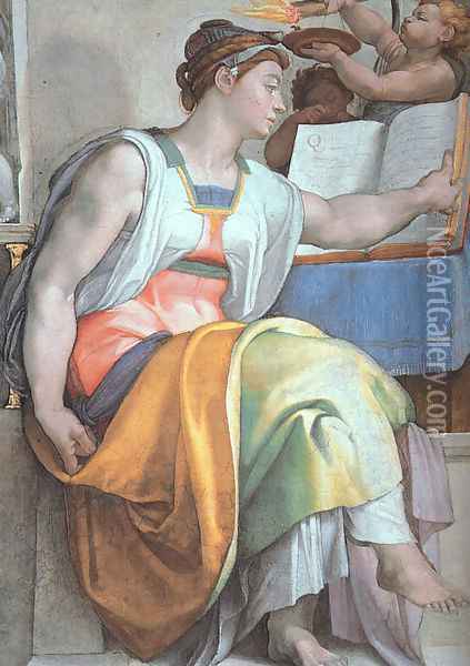 The Erythraean Sibyl (detail-3) 1508-12 Oil Painting - Michelangelo Buonarroti