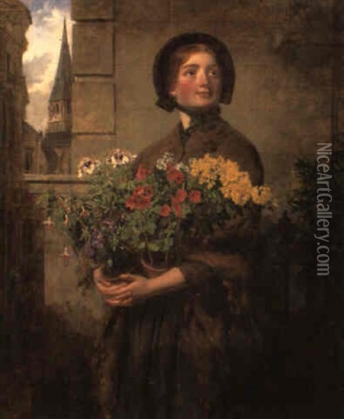 A London Flower Girl Oil Painting - William Powell Frith