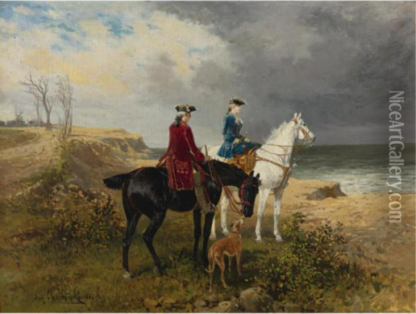 A Morning Ride Along The Bluffs Oil Painting - Jan van Chelminski