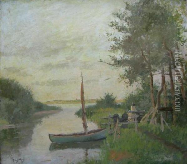 Barca Pe Canal Oil Painting - Hippolyte Camille Delpy
