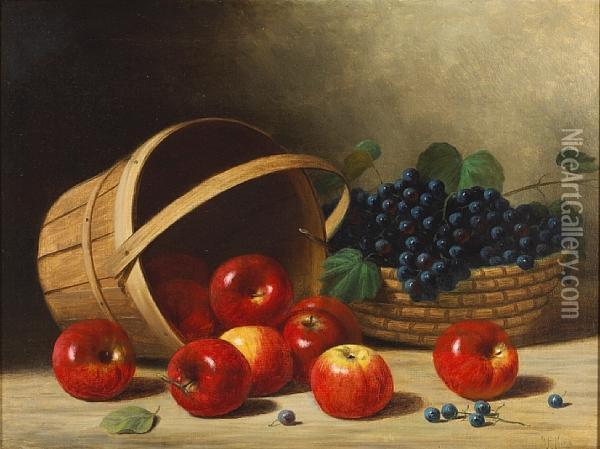 Still Life With Baskets, Apples And Grapes Oil Painting - Albert F. King