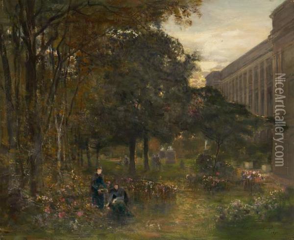 Dans Le Jardin Public Oil Painting - Gustave Den Duyts