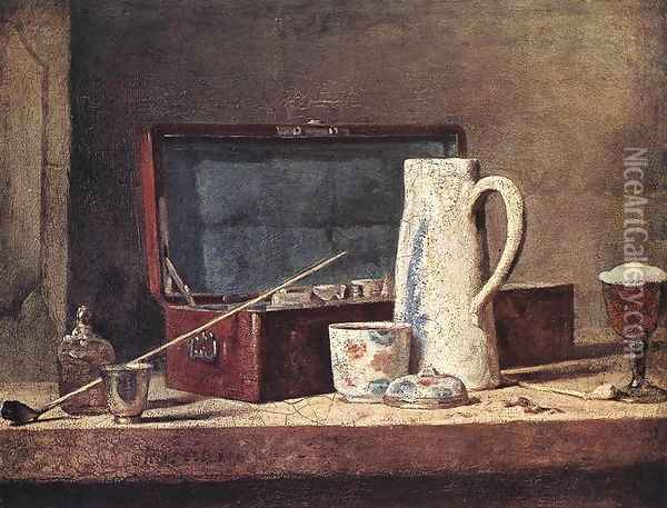 Still-Life with Pipe an Jug Oil Painting - Jean-Baptiste-Simeon Chardin