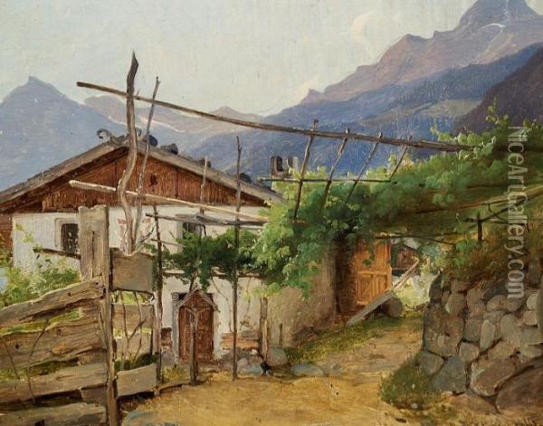 Farm With A Pergola In The Alps Oil Painting - Vilhelm Peter Carl Petersen