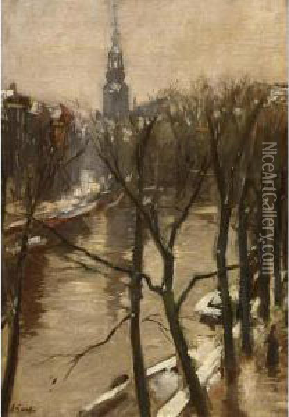 A View Of Amsterdam In Winter Oil Painting - Salomon Garf