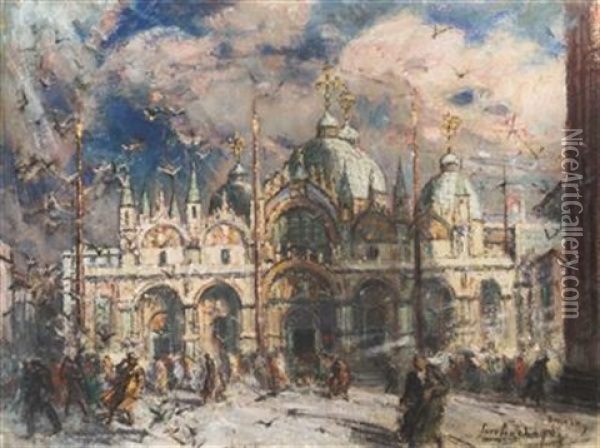 San Marco In Venice Oil Painting - Iaro Prochazka