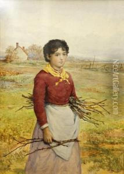 Portrait Of A Young Girl Collecting Firewood Oil Painting - James Pelham Iii