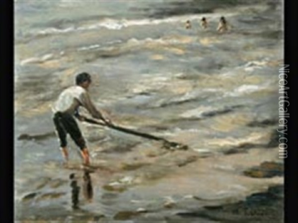 Muschelfischer - Graue See (study) Oil Painting - Max Liebermann
