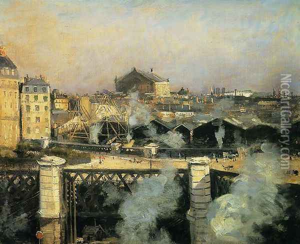 The Pont de l'Europe and the Gare Saint-Lazare with Scaffolding Oil Painting - Norbert Goeneutte