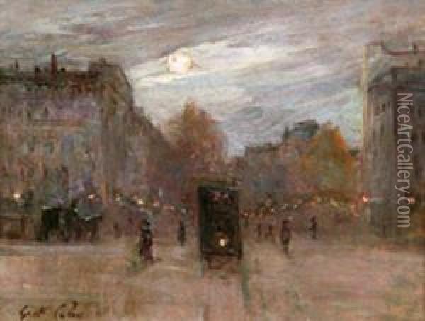 Place Pereire Le Soir - Le Tramway. Oil Painting - Gustave Colin