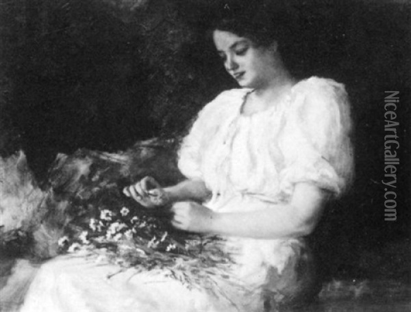 Woman Arranging Flowers Oil Painting - Oscar Miller