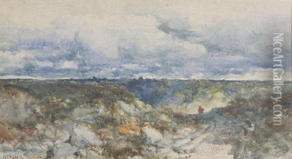 Landschap Met Personage Op Landwegel Oil Painting - Edmund John Niemann, Snr.