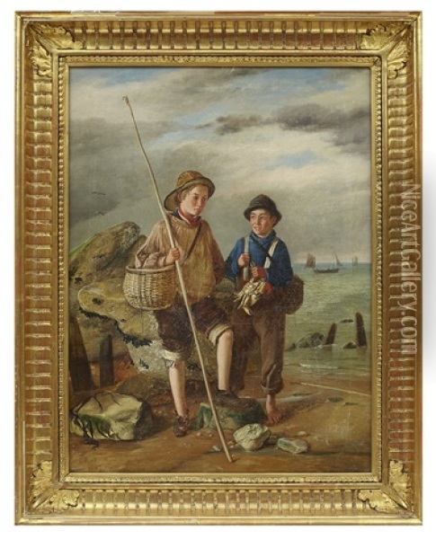Fiskarpojkar Vid Vattenbrynet Oil Painting - Charles Hunt