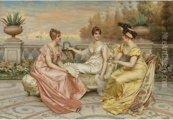 Tea On The Terrace Oil Painting - Frederic Soulacroix