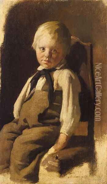 Boy on a Chair (Bauernjunge auf einem Stuhl sitzend) Oil Painting - Wilhelm Leibl