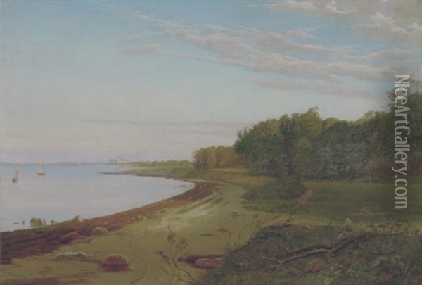 Kysten Nord For Helsingor Med Kronborg I Baggrunden Oil Painting - Thorvald Simeon Niss