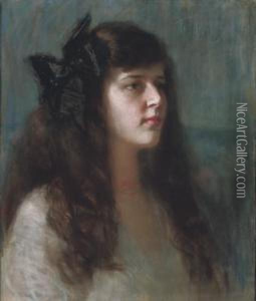 Portrait Of A Girl With A Black Bow Oil Painting - Leonid Ossipovich Pasternak