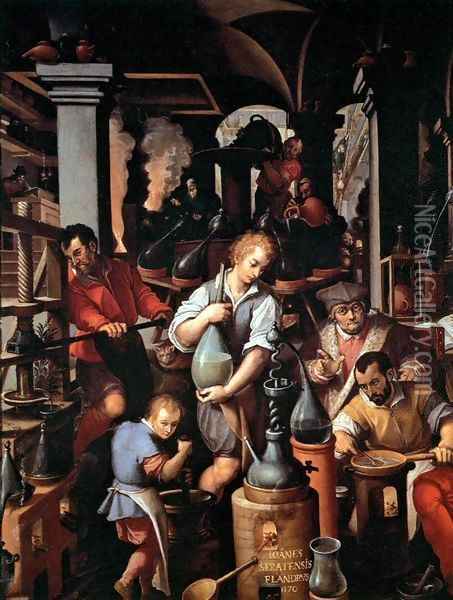 An Alchemist's Laboratory Oil Painting - Giovanni Stradano