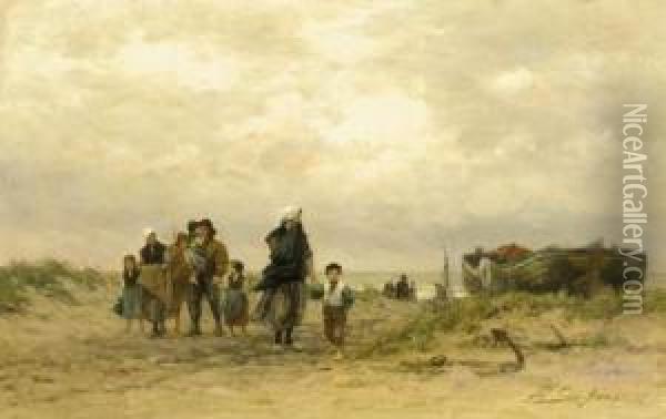 The Arrival Of The Fleet Oil Painting - Philippe Lodowyck Jacob Sadee