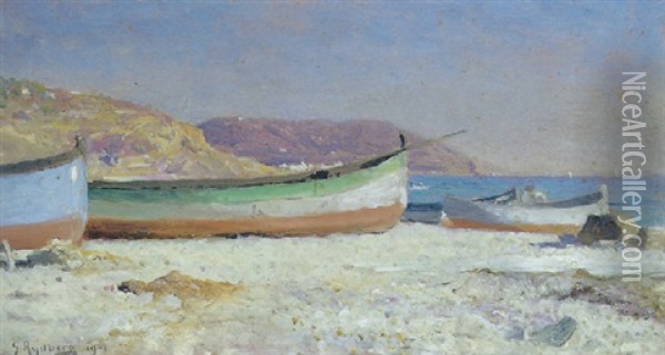 Bade Pa Stranden Ved Bordighera Oil Painting - Gustaf Rydberg