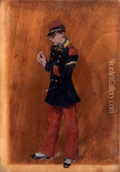 Jeune Militaire Roulant Une Cigarette Oil Painting - Norbert Goeneutte