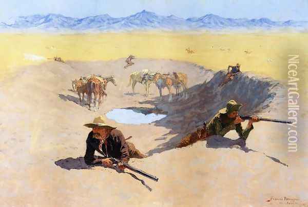 Fight For The Water Hole Oil Painting - Frederic Remington