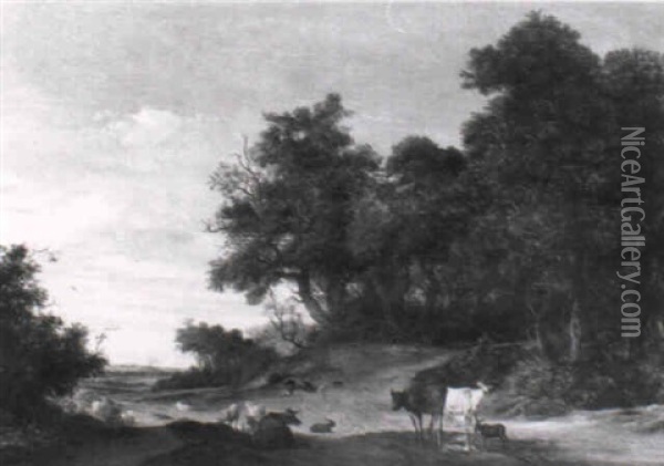 Waldlandschaft Mit Weidendem Vieh Oil Painting - Salomon van Ruysdael